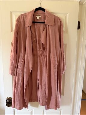 100% LinenWomen's Dusty Rose Open-Front Trench Coat